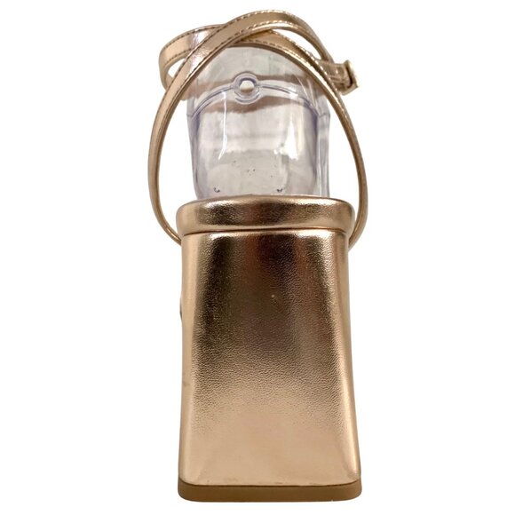 Jewel Badgley Mischka Michelle Gold Metallic Strappy Block Heel Sandals Size 9.5 - Picture 5 of 8